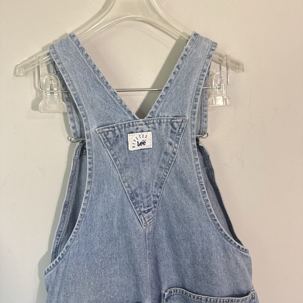 Vtg LEE Riveted Denim Bib Overall Shorts M Blue Jeans Y2K 90s Utility USA - Picture 5 of 6